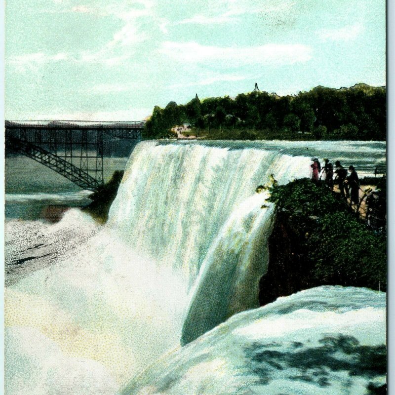 1908 Niagara Falls New York Goat Island Litho Photo Postcard American Bridge A35