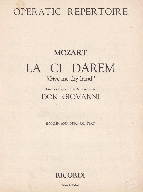 Mozart La Ci Darem Give Me Thy Hand Old Classical Sheet Music