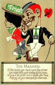 The Masher Ogling Eyes early 1900's Womanizer,  Valentine Comic Postcard