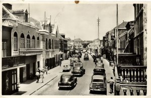 curacao, WILLEMSTAD, Otrabanda, Street Scene, Cars (1952) RPPC Postcard