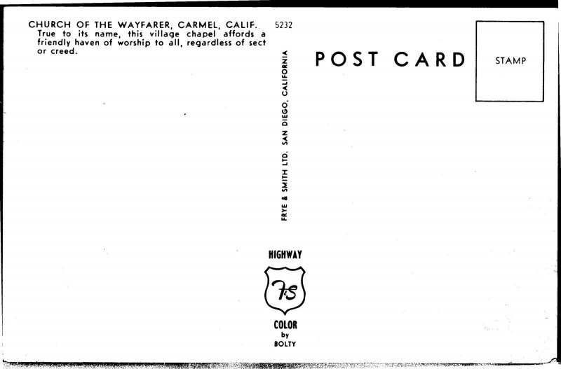 Postcard CA Carmel - Church of the Wayfarer