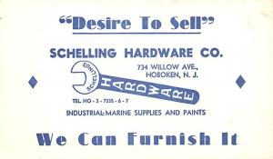 Schelling's Hardware, Hoboken NJ USA Non Postcard Backing Advertising Unused 