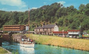 Boat at Cairnbann Hotel on Crinan Canal 1970s Postcard