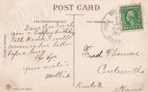 Sincere Birthday Wishes Pansies 1912 Mildred to Centerville KS Postcard B34