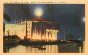 California Catalina Island Casino Night Santa Longshaw linen Postcard 22-6084