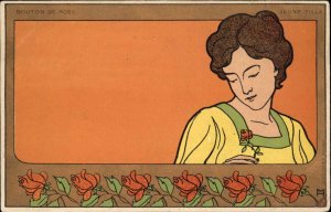 Beautiful Woman Art Deco Bouton de Rose Henri Meunier 1899 Used Postcard