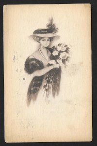 Pretty Lady Hat & Flowers Used c1910