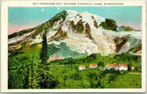 c1920s RAINIER NATIONAL PARK Postcard PARADISE INN Bird's-Eye Panorama View