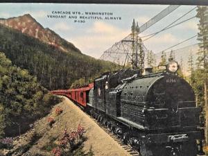 Postcard  Early View of Train passing through the Cascade Mountains, WA.    W5
