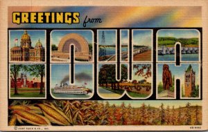 Iowa Greetings From Large Letter Linen 1943 Curteich