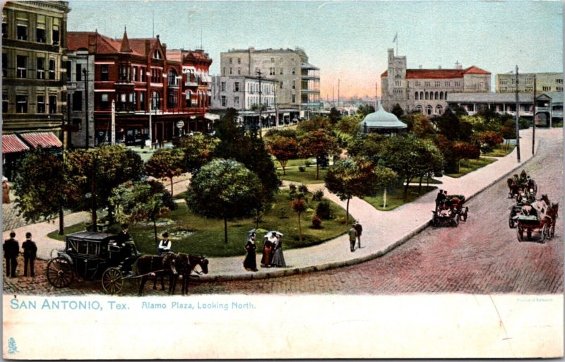 Postcard Alamo Plaza, Looking North in San Antonio, Texas