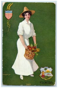 c1910's Pretty Woman With Fruits In Basket Florida Unposted Antique Postcard