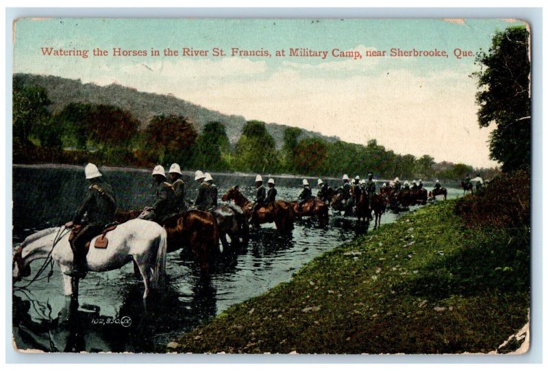 Sherbrooke Quebec Canada Postcard Watering The Horses St. Francis River 1915