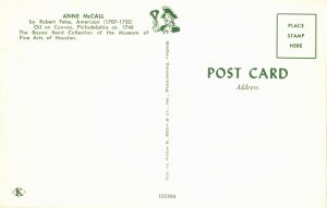 Anne McCall Portrait by Robert Feke Museum of Fine Arts Houston TX Postcard T08 