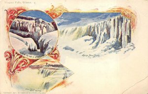 NIAGARA FALLS  NEW YORK IN WINTER VIEW FROM GOAT ISLAND POSTCARD (1897)