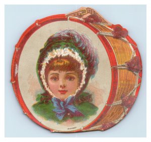 1880s Victorian Die-Cut Drums Trade Cards Lovely Girls Lot Of 4 P110