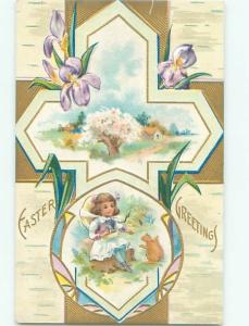 Divided-Back CHILDREN AT EASTER SCENE Great Postcard AA1836
