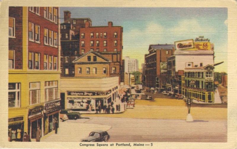 Congress Square Portland ME Maine c1944 Vintage Linen Postcard D21