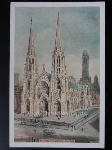 America NEW YORK St Patricks Cathedral - Old Postcard by Lumitone