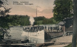 C. 1910 Steamer Koivistu St Andreae Antrea Laivalaituri Batbryggan Postcard P222