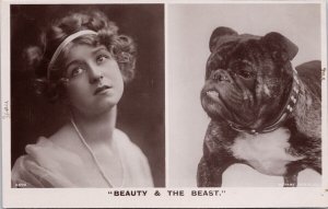 Beauty and the Beast Young Woman English Bulldog Rotary RPPC Postcard H61