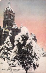 SALT LAKE CITY UT WINTER SCENE OF CITY~COUNTY BUILDNG~SEE AMERICA FIRST POSTCARD