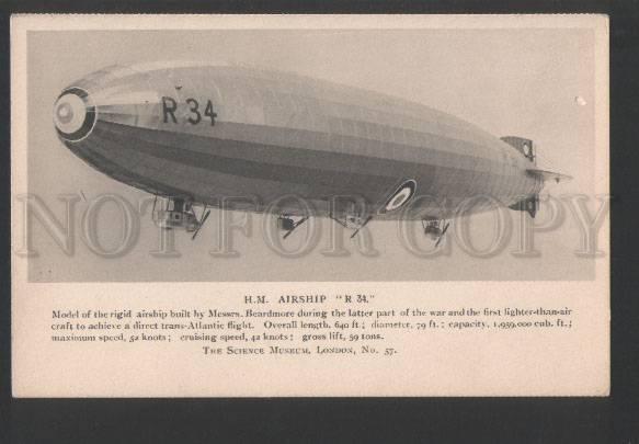 119861 WWI H.M. AIRSHIP R34 Royal Navy Vintage postcard