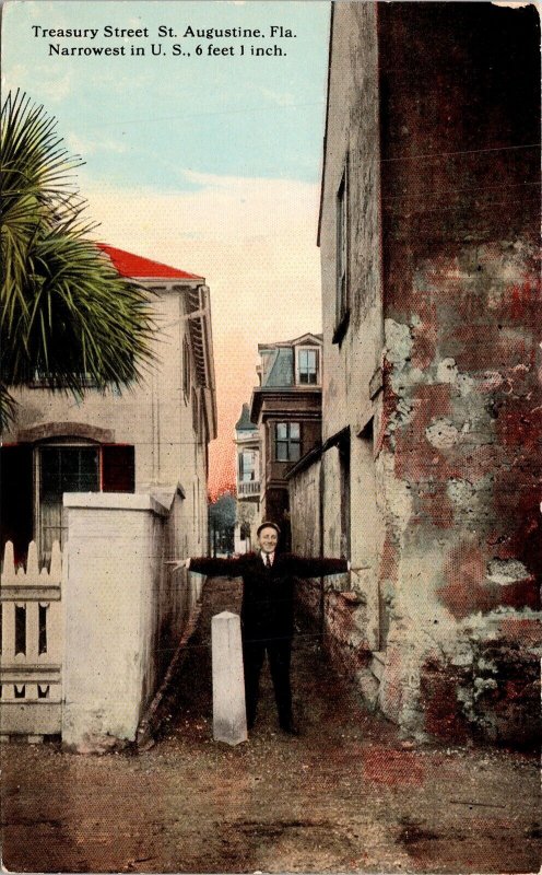 Treasury Street St Augustine FL Florida Narrowest US Antique Postcard UNP Unused 