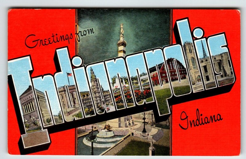 Greetings From Indianapolis Indiana Large Big Letter Postcard Linen Unused Kropp