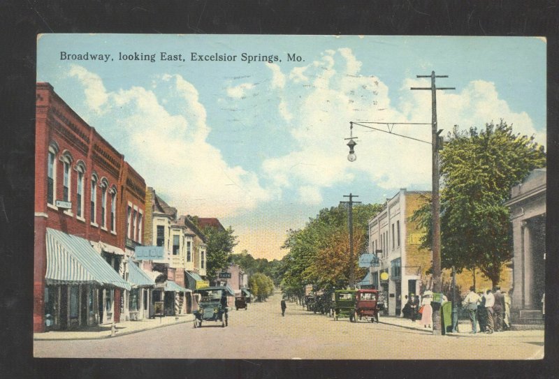 EXCELSIOR SPRINGS MISSOURI DOWNTOWN BROADWAY STREET MO. VINTAGE POSTCARD