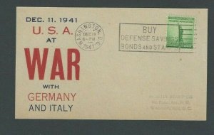 1941 Dec 11 WW2 Begins US Declares War On Germany & Italy Fidelity Cachet Has--