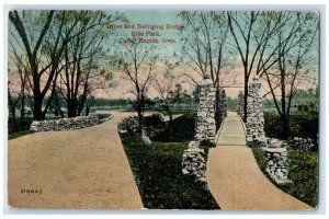 c1910 Drive Swinging Bridge Ellis Park Exterior View Cedar Rapids Iowa Postcard
