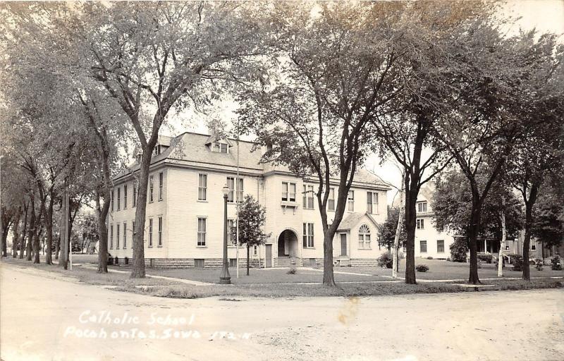 Pocahontas Iowa~Catholic School Building & Grounds~1940s Real Photo Postcard