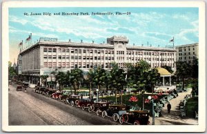 Saint James Building And Hemming Park Jacksonville Florida Cars & Palms Postcard