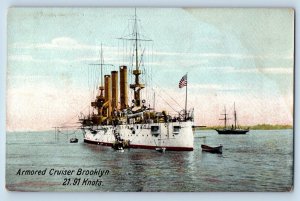 Brooklyn New York NY Postcard Armored Cruiser Battleship Warship c1905 Vintage