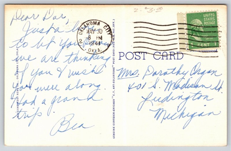 Oklahoma City~Skyline~Vintage Linen Postcard