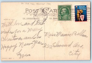 Christmas Postcard Holly Berries House And Pine Trees Tied Christmas Seal 1924