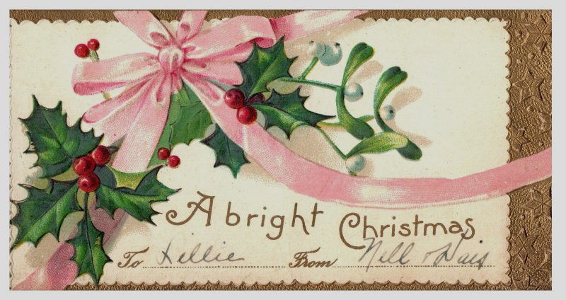 1880s Embossed Victorian Christmas Card Tag Fab! F133