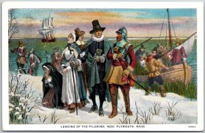 Landing Of The Pilgrims 1620 Plymouth Massachusetts MA Hand Colored Postcard