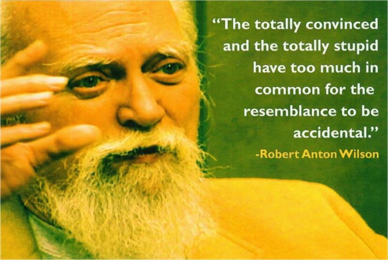 Robert Anton Wilson Belief Systems Quote Totally Convinced and Stupid Postcard