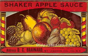 Old Vintage Shaker Post Card Apple Sauce Mount Lebanon, New York, NY, USA Unused