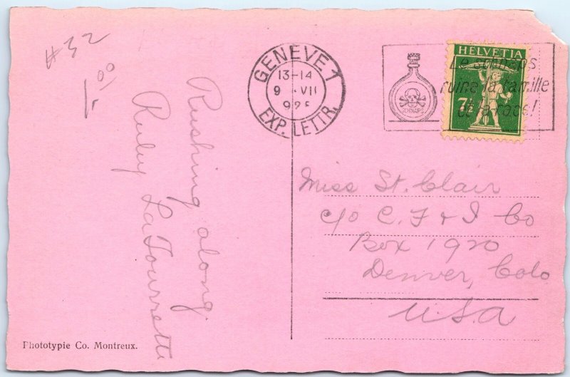 1925 Geneva Switzerland Eaux-Vives RARE Schnaps Race Poison Cancel Alcohol A353