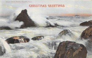 GREEN ISLAND BEACH DUNEDIN NEW ZEALAND CHRISTMAS HOLIDAY POSTCARD (c. 1907)