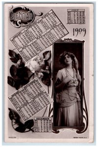 1908 Pretty Woman Flowers Calendar Dixon Illinois IL Posted Antique Postcard 