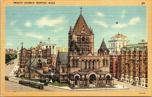 Trinity Church Boston Massachusetts MA Linen Postcard VTG PM Beverly Cancel WOB 