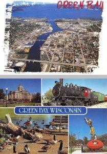 2~4X6 Postcards Green Bay, WI Wisconsin  AERIAL VIEW & Train~Football Statue++