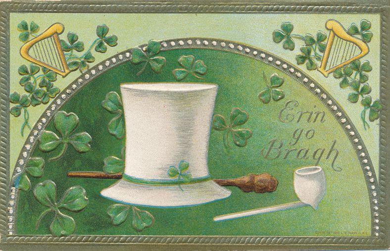 St Patricks Day Greetings Hat Pipe Harp Erin go Bragh - Pub Conwell - DB