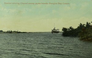 C.1910 Steamer entering Channel, Georgian Bay, Canada Postcard F71