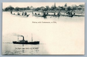 JAPAN GIFU FISHING w/ CORMORANTS S.S. AKI MARU ANTIQUE POSTCARD