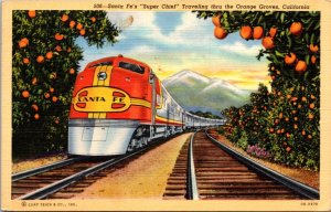Linen Postcard Santa Fe's Super Chef Traveling Thru the Orange Groves California